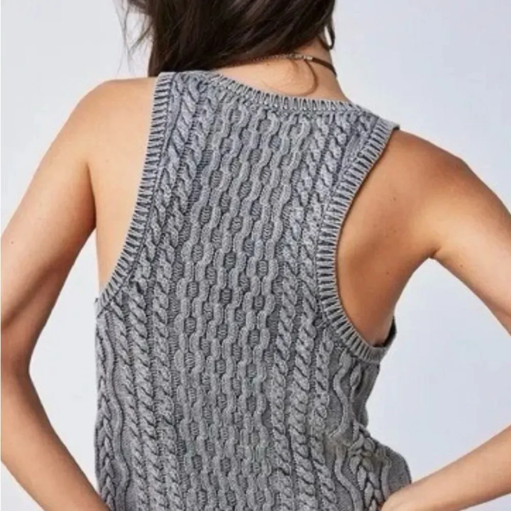 Free People Charcoal Cable Knit Top